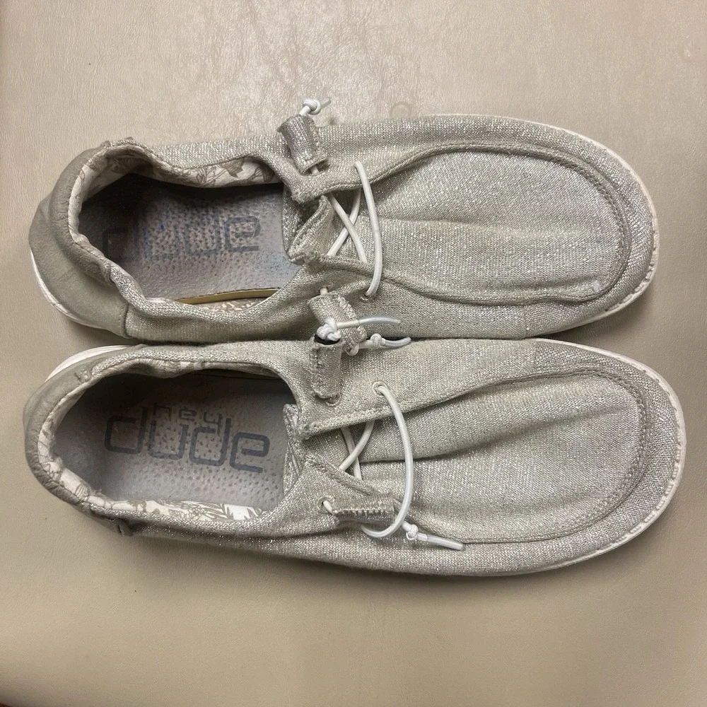 Hey Dude Wendy‎ Stretch Shoes Womens 9 Sparkling Beige Slip On Comfort Casual